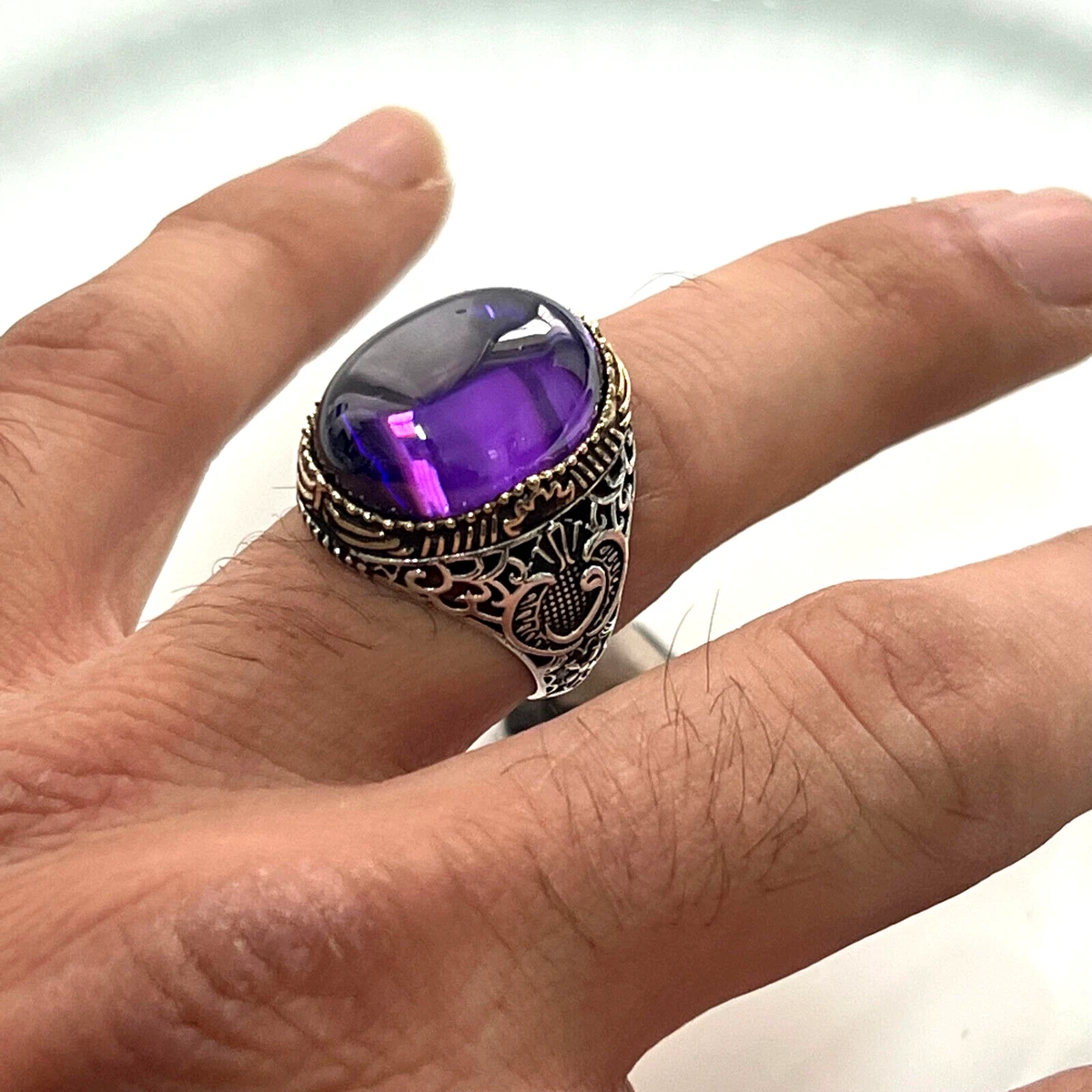 Mens sterling silver amethyst ring sale