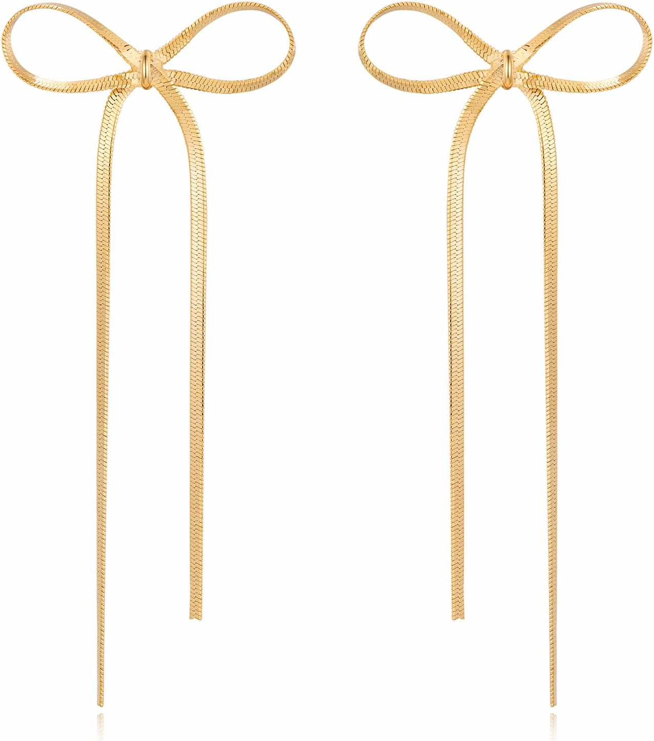 Gold Silver Bow Drop Earrings for Women Long Tassel Chain Bow Earrings Ribbon Bo