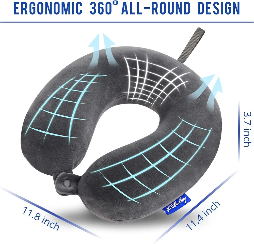 Travel Pillow Memory Foam for Airplanes - 11.8 x 11.5 x 3.5 inches, Dark Gray