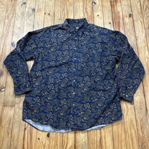 VTG Dockers Shirt Mens 2XLT Blue Paisley AOP Long Sleeve Button Down - EUC - Picture 3 of 9