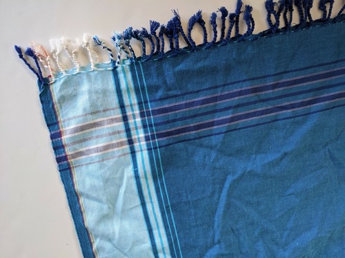 Blue Plaid XL Shawl Wrap Scarf Womens One Size Fringe Rectangle 39x64 White OS - Picture 1 of 5