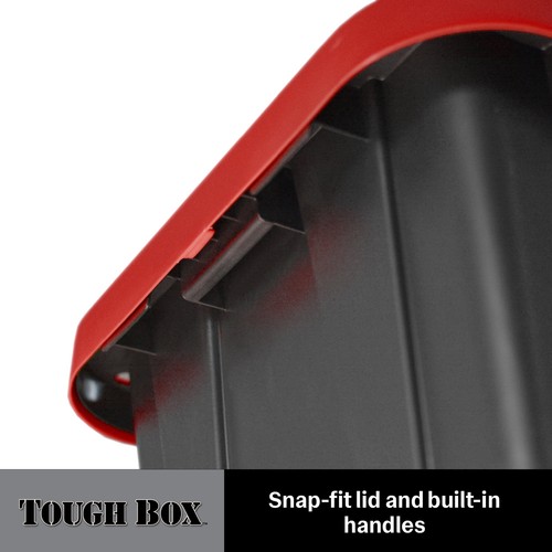 27 Gallon Large Plastic Storage Container with Snap-On Lid, Black with Red - Picture 7 of 9