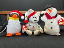 3 Ty Beanie Babies Christmas Snowman Penguin Bear