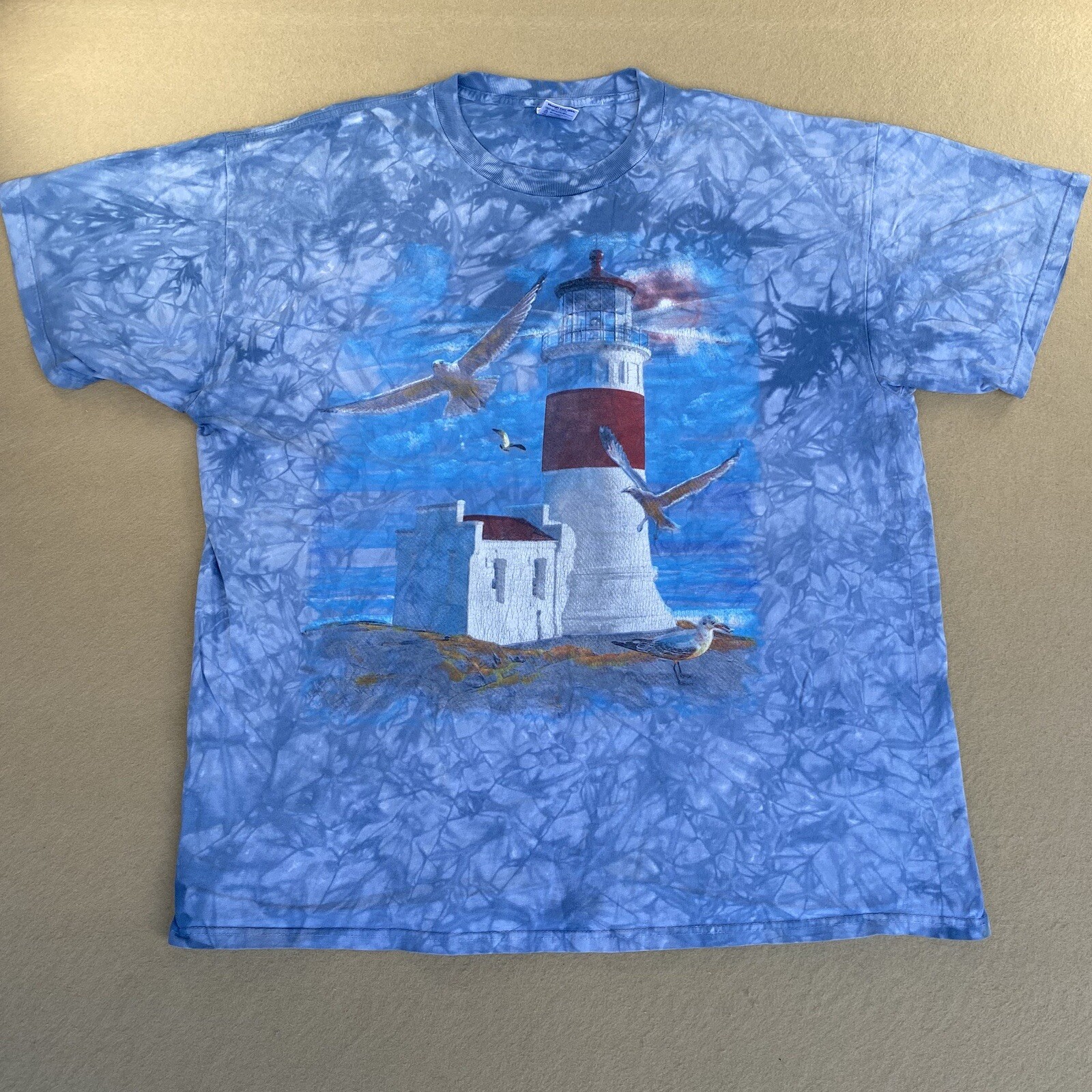 VTG Delta Pro T Shirt Mens XL Lighthouse Tie Dye Blue Short Sleeve Graphic