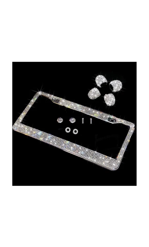 1 White Diamond CRYSTAL License Plate Frame + Bling Tire Cap Made with Swarovski - Image 4 of 4