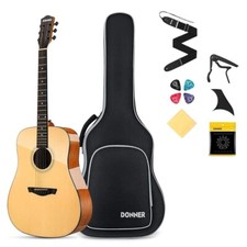 Donner Dad-812 Dreadnought Natural Gloss Acoustic Guitar Bundle With Accessories