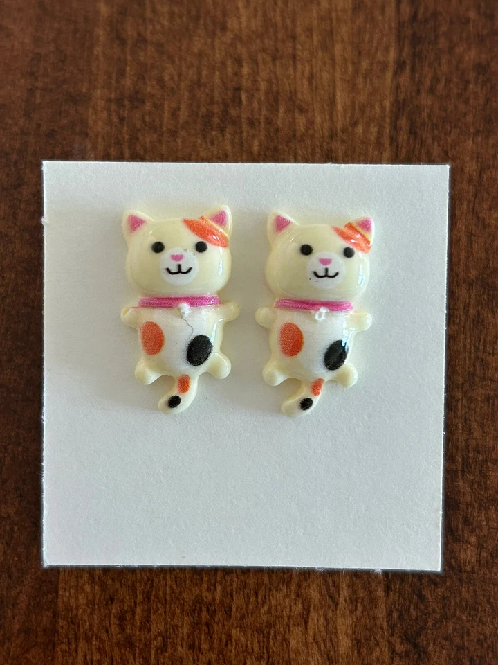 Pendientes Gatito Gato Post Stud - Calico Tabby Blanco Naranja Rosa Azul Gato Foto 2 de 4