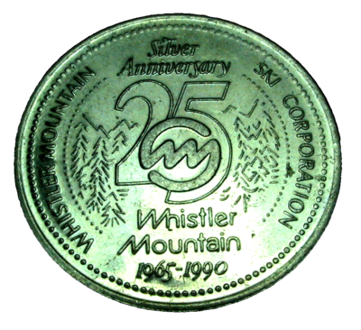 1965-1990 Canada BC Whistler mountain ski silver anniversary $1