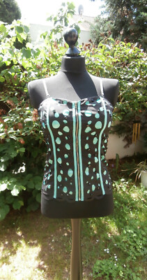 Top, Bustier, Oberteil Gr. L, schwarz- türkis