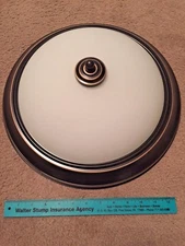 BURNISHED BRONZE Flush Mount Ceiling Light Fixture w/ White Frost Glass Dome