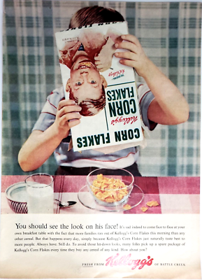 Look On His Face Boy Kelloggs Corn Flakes Cereal Vtg 1959 Ad