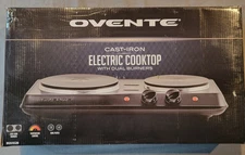 Electric Countertop Double Burner, 1700W Cast Iron Cooktop, Portable, Black, New