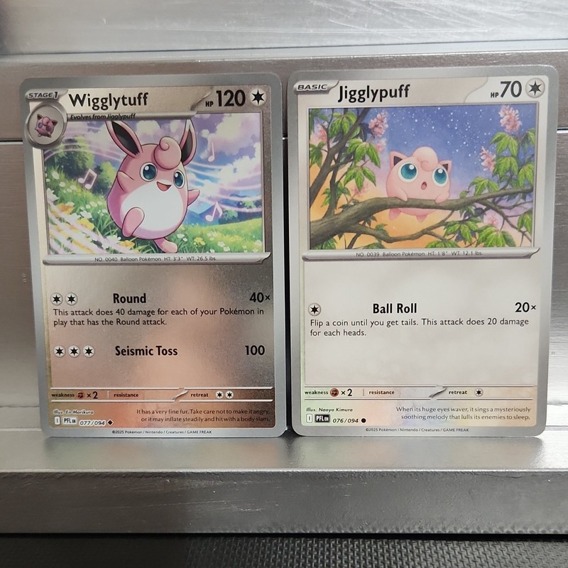 Pokemon TCG PFL 2025 Wigglytuff 077/094 Reverse Holo & Jigglypuff 076/094 Lot