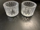2 Vintage Tiffany & Co Signed Crystal Basket Weave Votive Pair Candle “Rare”