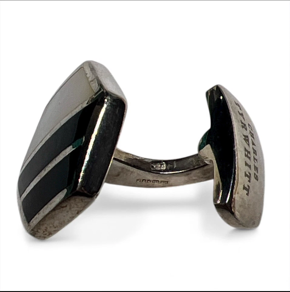 CHARLES TYRWHITT PLATA ESTERLINA MADREPERLA ÓNIX GEMELOS Foto 4 de 4