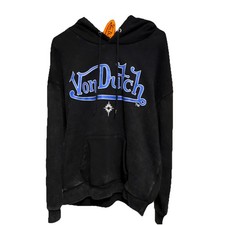 Von Dutch Black Pullover Hoodie Women's L Cotton Hooded Kangaroo Pocket