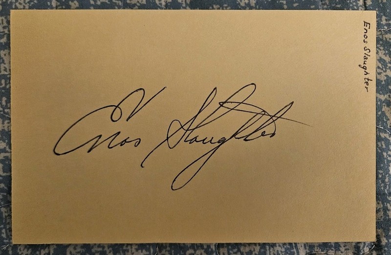 Enos Slaughter Signed 3.5x5.5 Index Card & H.O.F. Photo New York Yankees