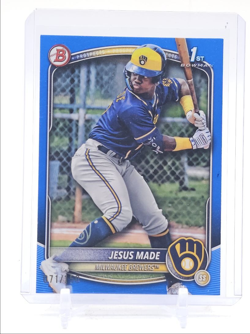 JESUS MADE 2025 BOWMAN 1ST BLUE BORDER PAPER BREWERS /150 Q6248