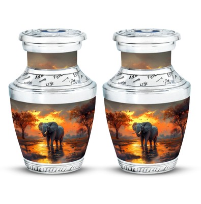Elephant Urn Ashes 3Inch Set Of 2 Burial & Funeral Ash Container Cremation