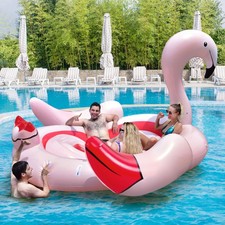 6 People Inflatable Flamingo Floating Island Air Pump  6 Holders w/ Side Wings