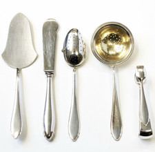 Teebesteck 800 Silber 170 g 5 Teile u.a. Teesieb Teesiebl&ouml;ffel Zuckerzange