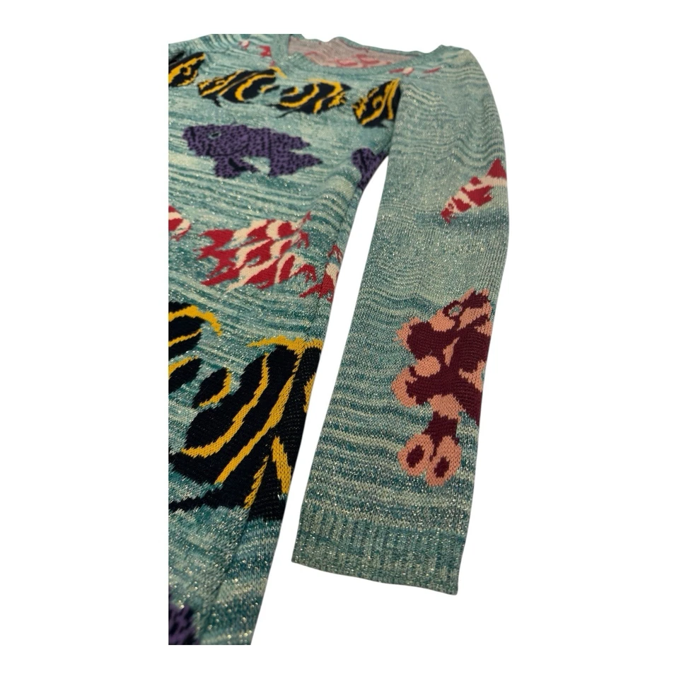 Vestido Suéter Betsey Johnson Raro Icónico Tinte Espacial Peces Tropicales S Tejido Artístico Foto 4 de 4