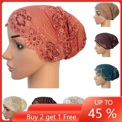Women Lace Flower Hat Islamic Inner Caps Headwear Underscarf Hijab Lady Headwear