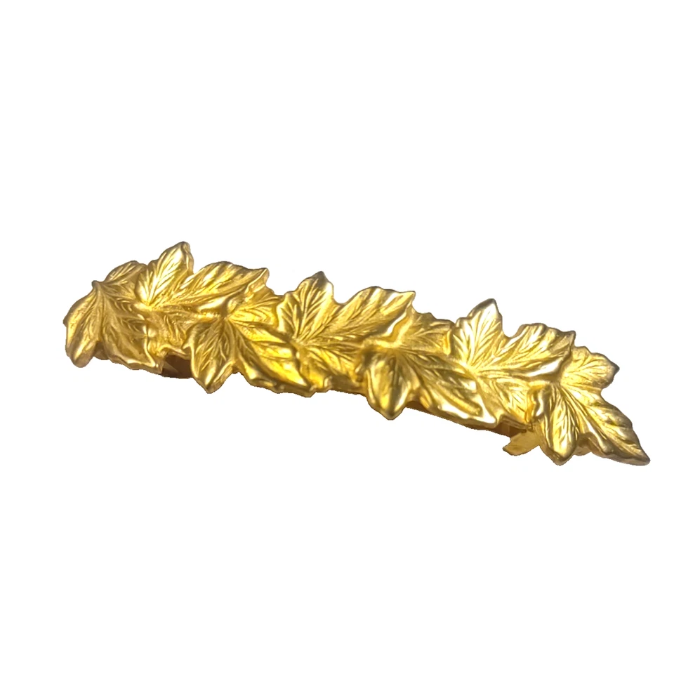 Hair Barrette Tension Clip Gold Tone Made In France Leaf Design Pageant Party - Image 2 of 4