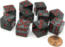 Koplow Games Set of 10 D6 16mm Marbleized Square Corner Dice - Charcoal with ...