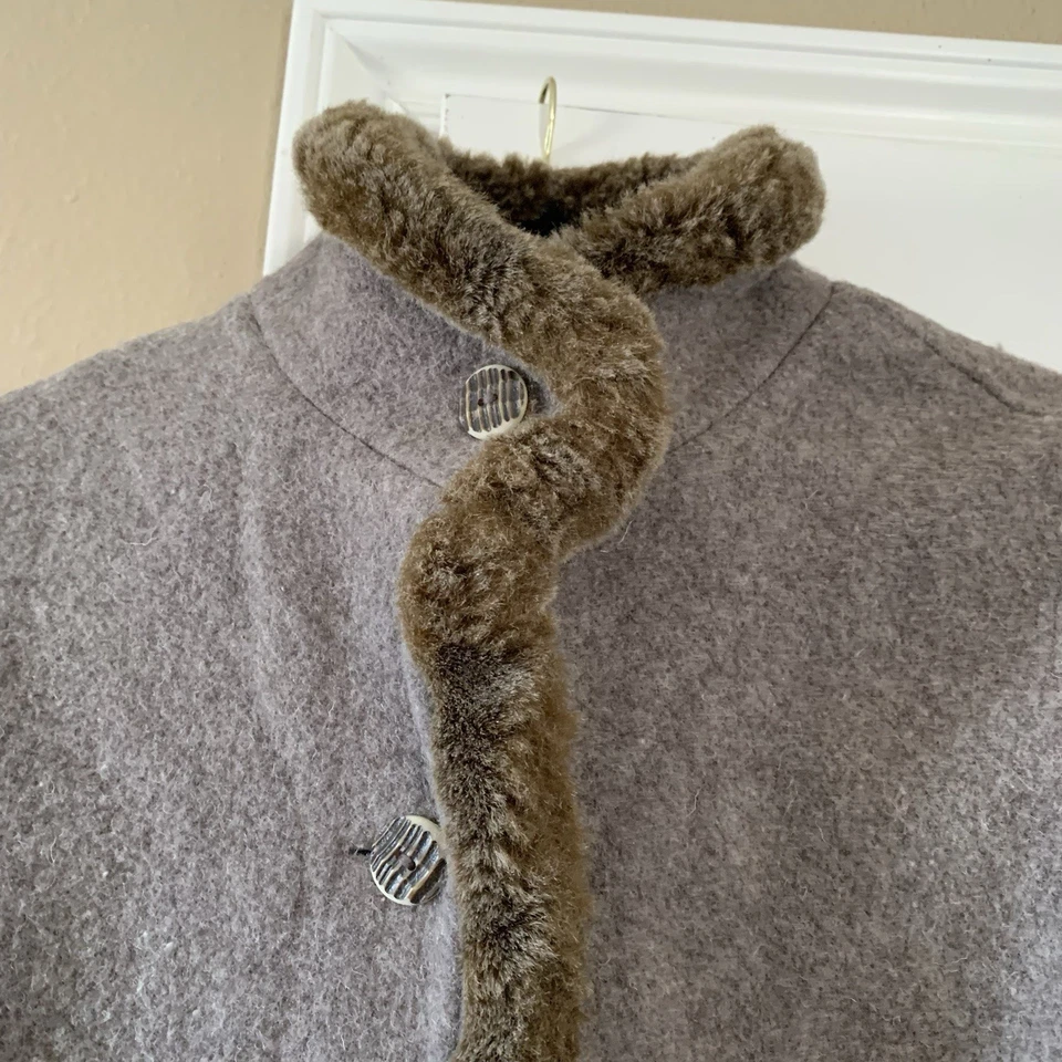 Chaqueta Abrigo Mujer J. Jill Mezcla Lana Imitación Piel Botón Frontal Talla Pequeña S Taupe Foto 3 de 4