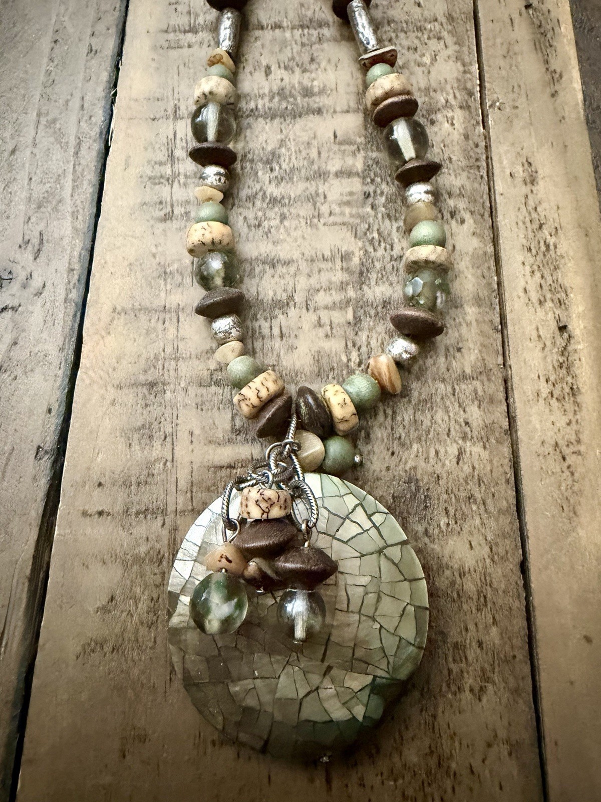 Chico’s Statement Rivet/Boho Chic Silvertone w/Gr… - image 1