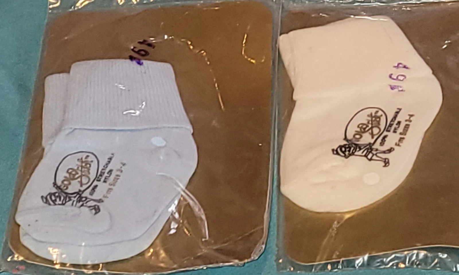 2 Vintage Gold Stitch Blue White Baby Socks Size 3-4 New In Package Rare Dolls