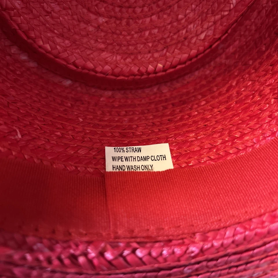 Sombrero de Paja Rojo Damas Sombrero Rojo Sociedad - Cinta Cualquier Bolso Foto 3 de 4