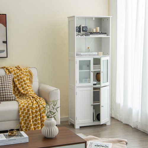 Giantex Bathroom Cabinet 4-Door Storage Shelf Tall Cupboard Pantry Kitchen 163CM - Picture 3 of 11