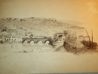 Ecole FRANCAISE XIX DESSIN PONT DE ROIDE MONTBELIARD DOUBS FRANCHE COMTE 1880