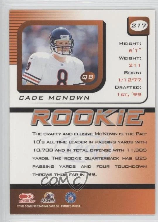 1999 Leaf Rookies & Stars Rookie Cade McNown #217 RC - Image 2 of 2