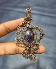 Amethyst Gemstone Pendant Handmade Copper Wire Wrapped Jewelry