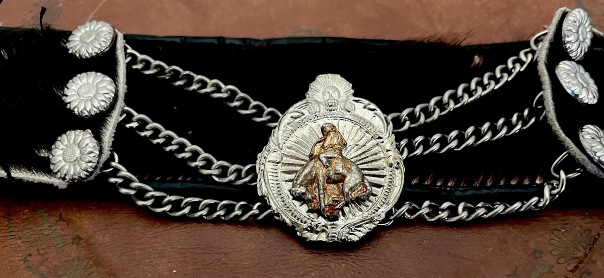 Vintage White Leather Concho Belt Silver Sunburst Tie 54\