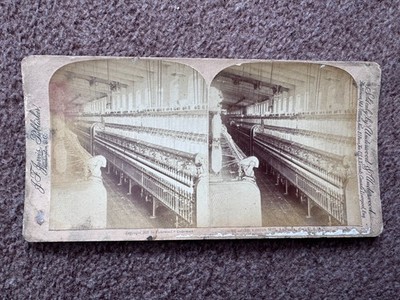 Vintage Stereoview Card 1892 - Spinning Room, Cotton Mill, Augusta GA USA