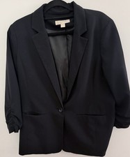 Michael Kors Black Blazer Womens Size 14 Ruched Sleeve Career Office Jacket