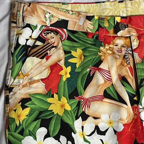 Pantaloncini da golf Loudmouth uomo taglia 40 floreali pinup hawaiana ragazza stampa all over - Foto 2 di 13