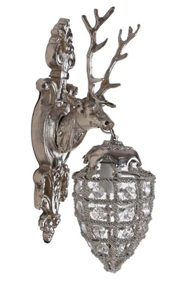 Wandleuchte Hirsch Silber Hirschkopf Lampe Flurleuchte Hängelampe Barock Leuchte - Bild 1 von 4