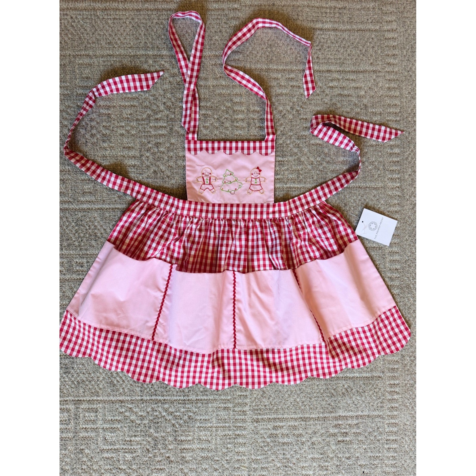 NWT proper Peony girls embroidered Christmas holiday apron scallop