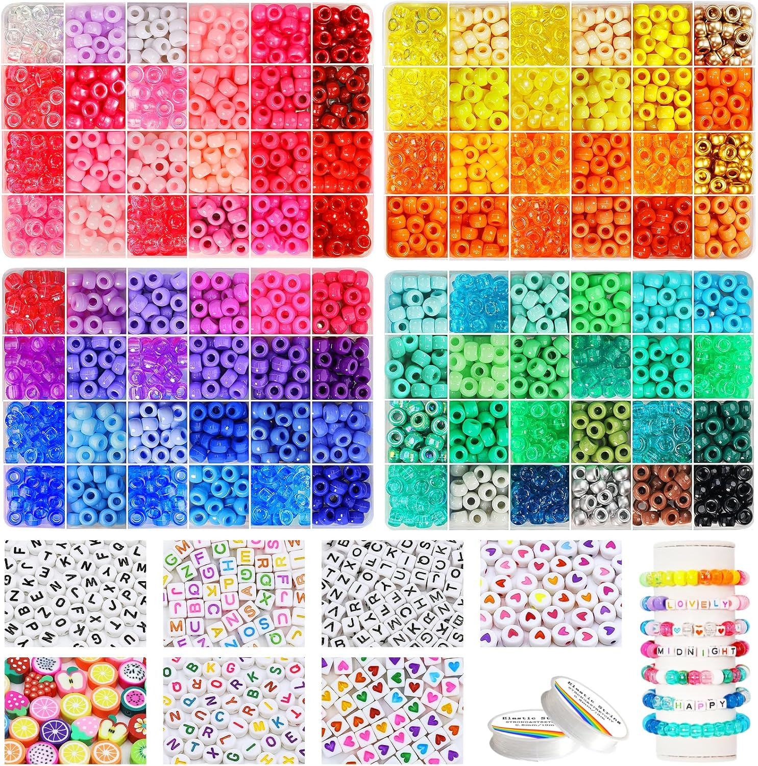 96-Color Rainbow Pony Beads for Bracelets, Hair & Kandi Crafting Bulk Kit