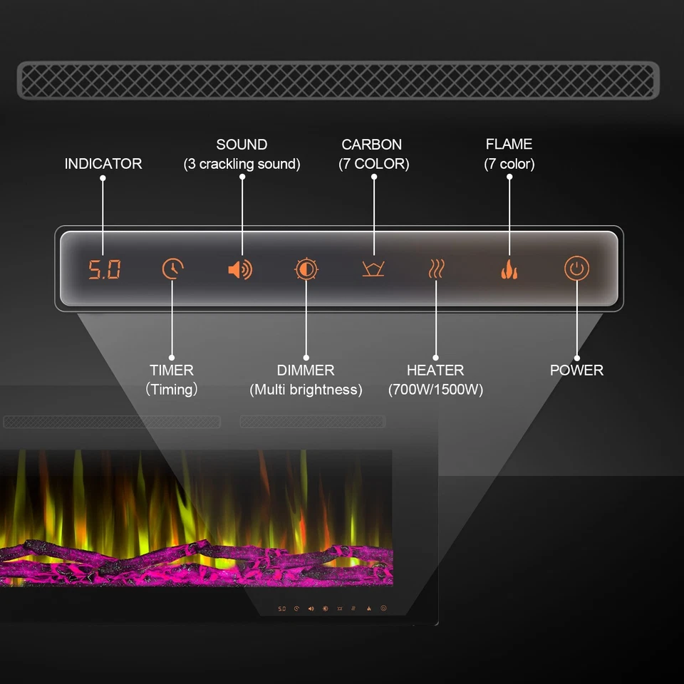Chimenea eléctrica de 50" Smart App Crack Sounds Multicolor Hearter 750/1500W, 1280 Foto 2 de 4