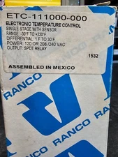 Ranco ETC-111000-000 Electric Temperature Control: Single Stages, Heat or Cool, 