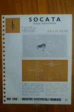 DOCUMENT USIAS 1969 SUD AVIATION SOCATA RALLYE 115 HP F-BPDR AIRCRAFT AVION 
