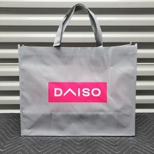 Daiso Gray Gloss & Pink Medium Grocery Shopping Tote Reusable Bag 19x15x8" BNWT 