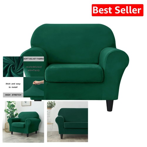 Dicker Samt Stretch Sofa Schonbezug - Grün Möbelschutz für Kinder & Haustiere
