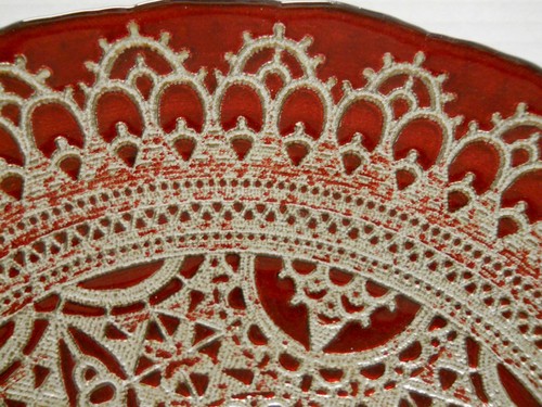 Pedestal pedestal rojo rubí turco rojo metálico plata adornada vidrio #2 - Imagen 6 de 11